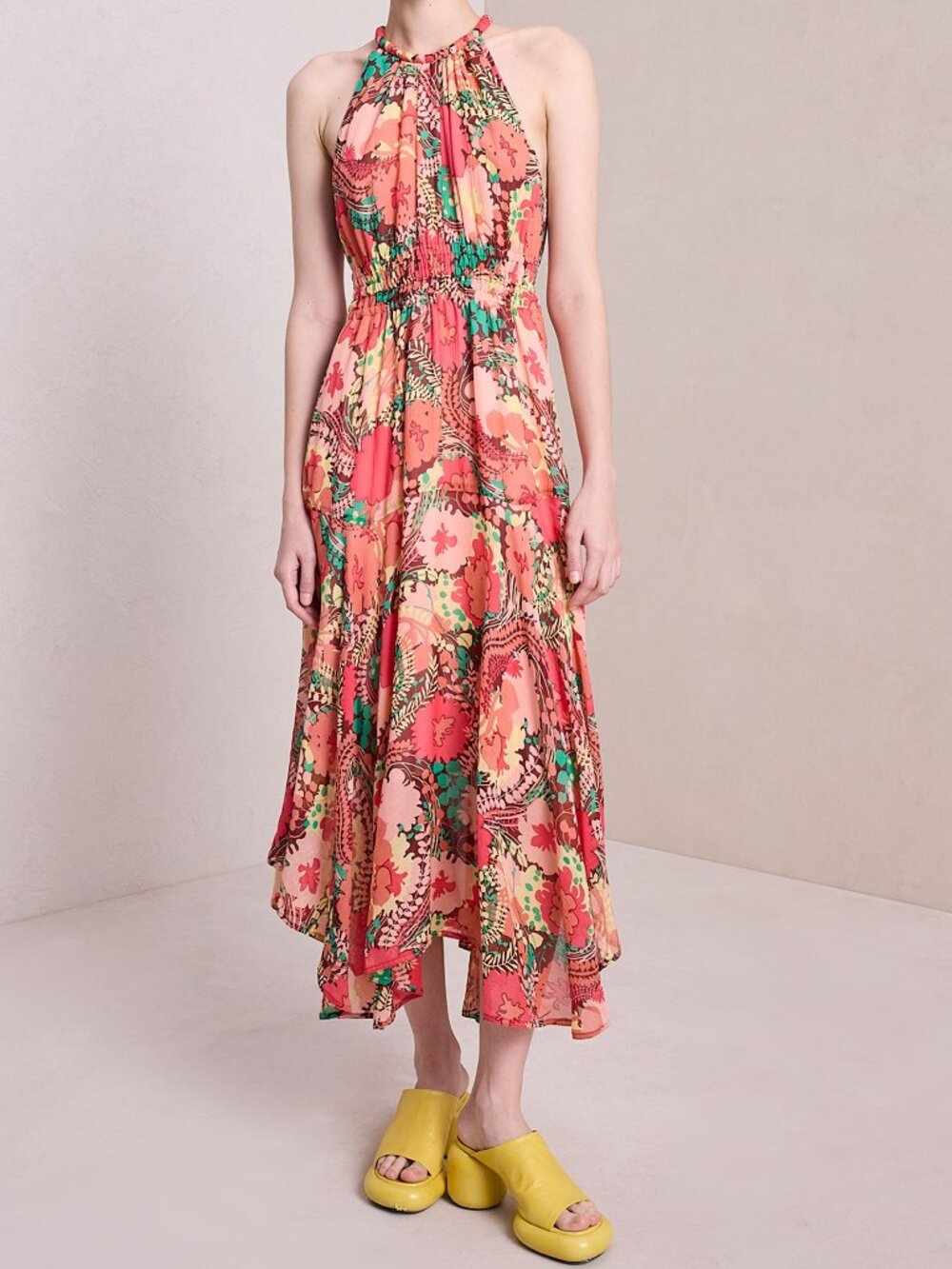 A.L.C. Ellie Silk Midi Dress in Bronze / Agave Multi
